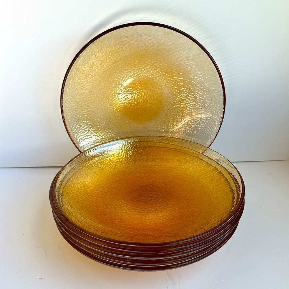 6 Fire & Light STYLE Iridescent Golden Yellow Shallow Bowls Made in Italy